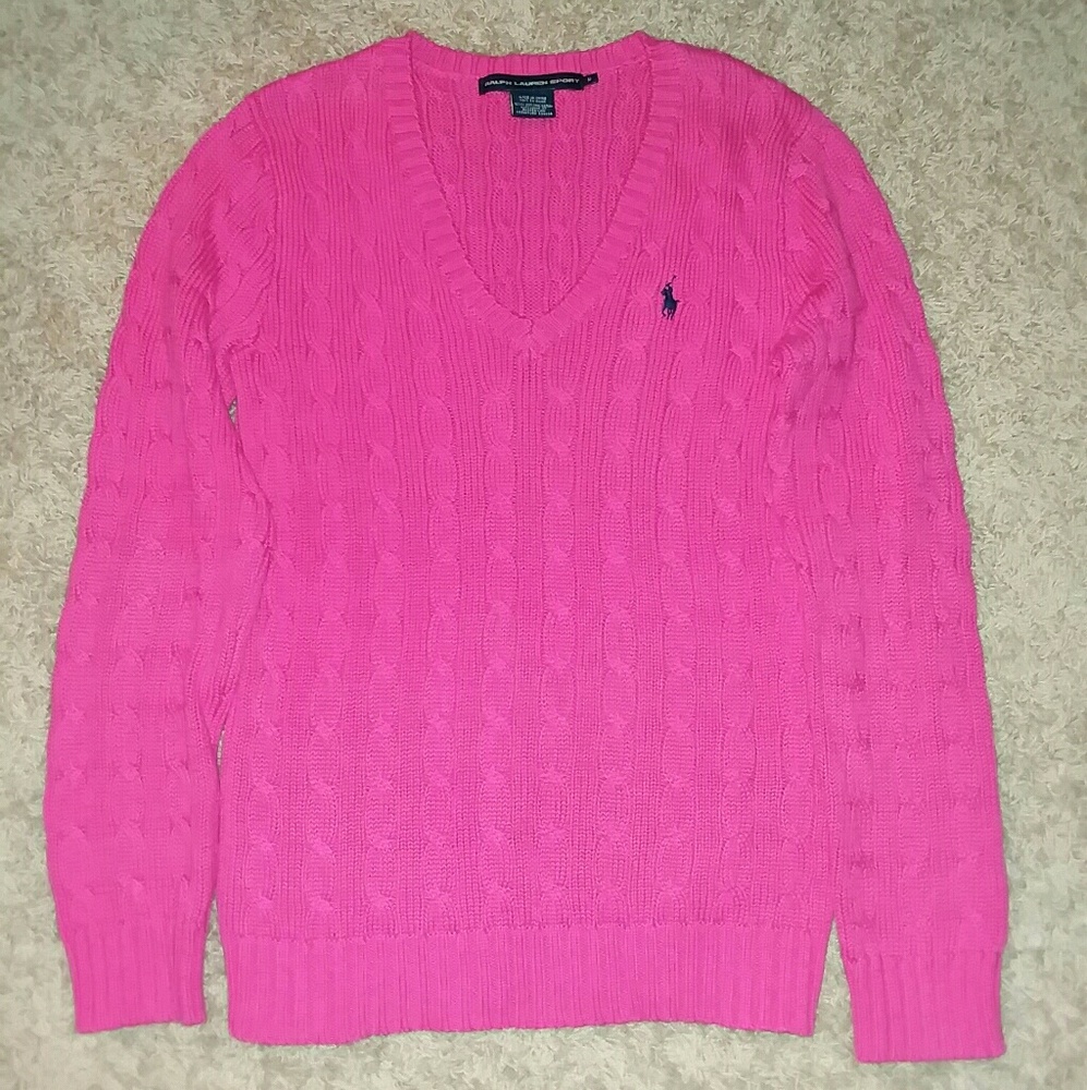 EUC Ralph Lauren Sport Hot Pink V-Neck Sweater